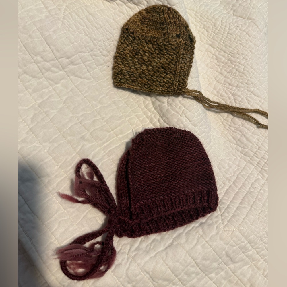 Handmade Knit Baby Bonnets in Burgundy and Brown
